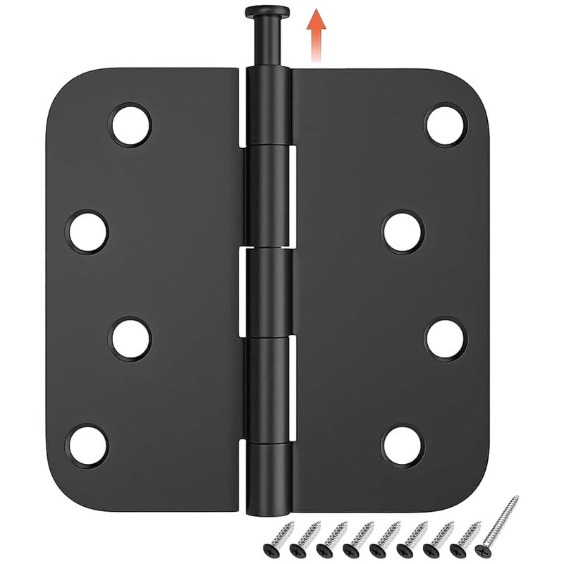HOSOM 3 Pack Rounded Door Hinges 4 Inch 5/8'' Radius Corner, Matte Black Exterior & Interior Door Hinge for Entryway, Patio, Playhouse & More - Image 1